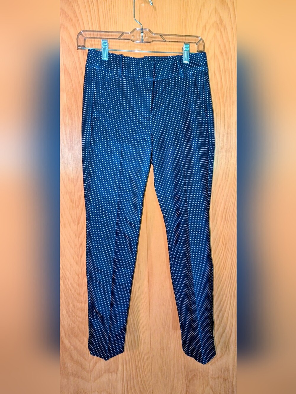 J. Crew Navy Ankle Pants with White Micro-Dots